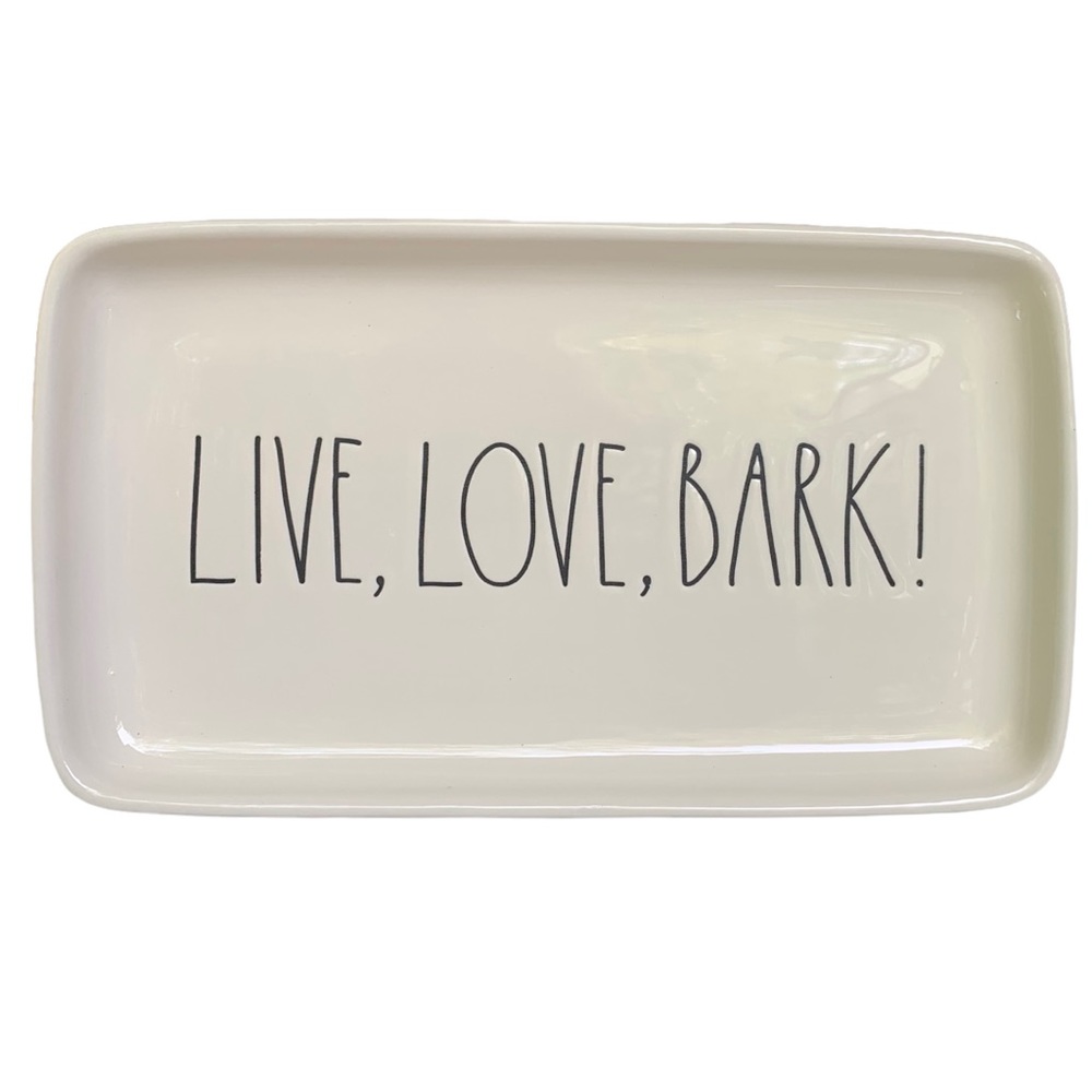 Rae Dunn LIVE LOVE BARK Dish Tray Trinket Holder White Dimples NWT 2017 OG - Picture 1 of 15